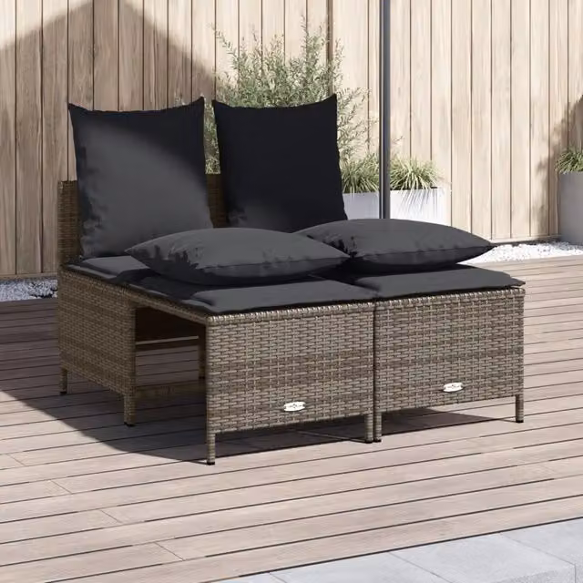 Set da giardino moderno vidaXL composto da divano a 2 posti e pouf con cuscini in poliestere resistente ai raggi UV, colore grigio