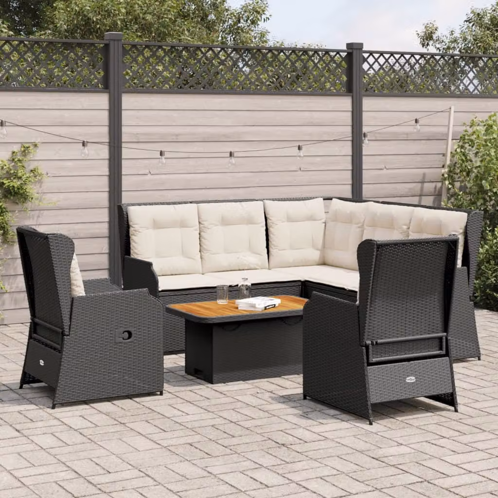 Maison Exclusive - Set da giardino 6 pezzi con cuscini in polyrattan nero
