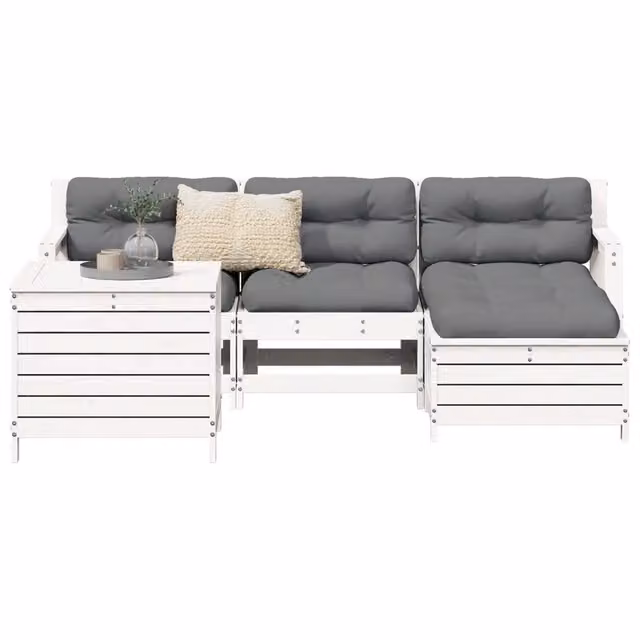 Set Salotto da Giardino 5 pz Bianco in Legno Massello di Pino 3250497