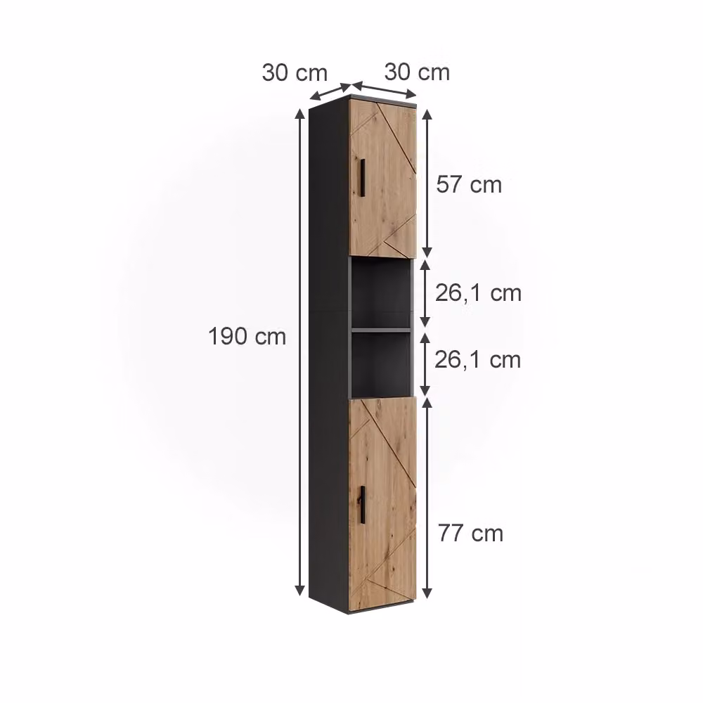 Mobile alto Vicco Irma Antracite e Rovere dorato con 2 ante e ripiani interni L: 30 cm, H: 190 cm – 2