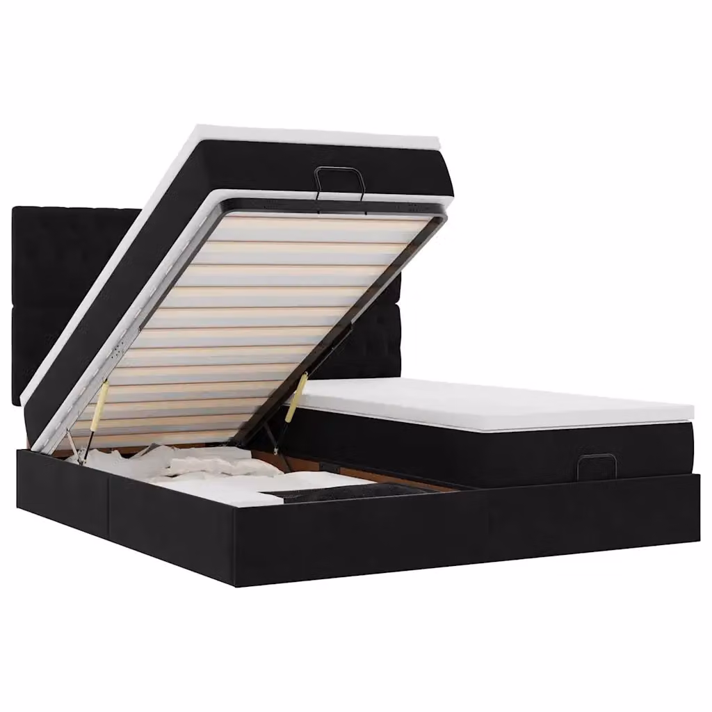 Letto con contenitore a sollevamento vidaXL in velluto nero e bianco con illuminazione sottostante e porta USB L: 200 cm, P: 200 cm, H: 280 cm – 2