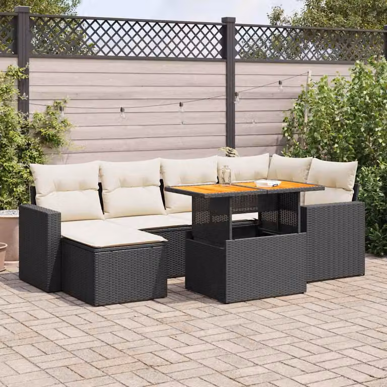 Maison Exclusive - Set da giardino 7 pezzi con cuscini in polyrattan nero