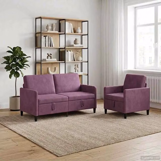 Set di Divani con Storage 2 pz Viola Poliestere 3429203