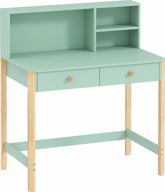 Scrivania per bambini AIYAPLAY in legno con 3 ripiani e 2 cassetti, Verde, L 90 cm x P 52 cm x H 105 cm – 1