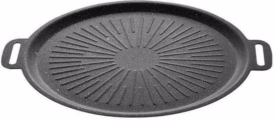 Piastra per griglia - Diametro 29 cm - Piastra per barbecue - Teglia da forno - Padella per barbecue - Padella/piastra da esterno - Rivestimento antiaderente - Due maniglie - Padella per uso domestico, esterno e barbecue - Adatta per piani cottura a induz