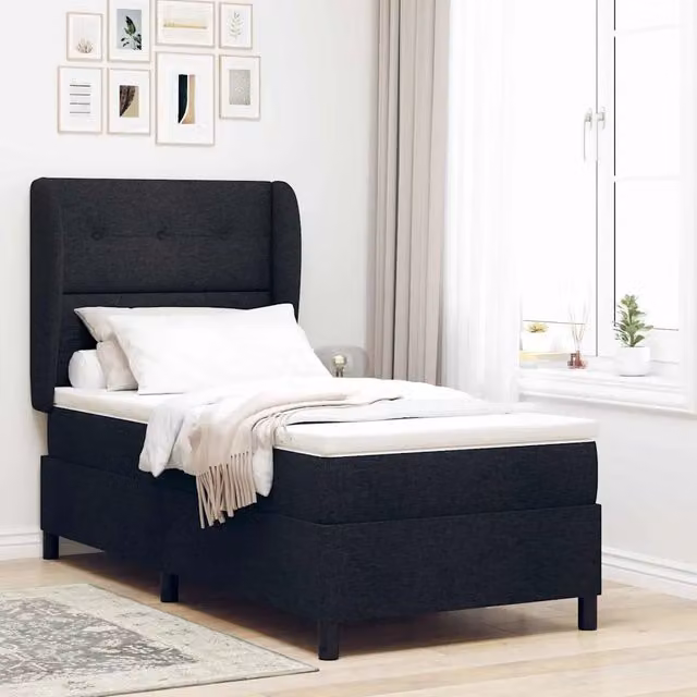 Letto a molle moderno vidaXL con testiera in tessuto nero L 100 x P 200 cm