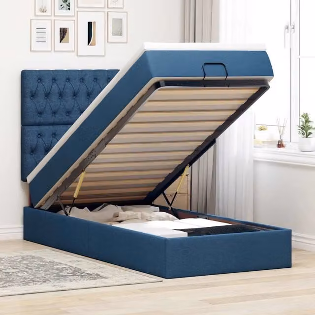 Pouf Letto con Materasso vidaXL Blu e Bianco in Tessuto L/P/H: 200 x 100 x 40 cm