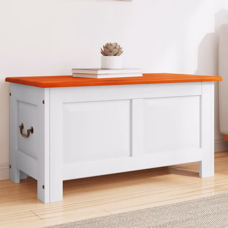 vidaXL Cassapanca con Coperchio in Legno Massello di Acacia, Colore Marrone e Bianco