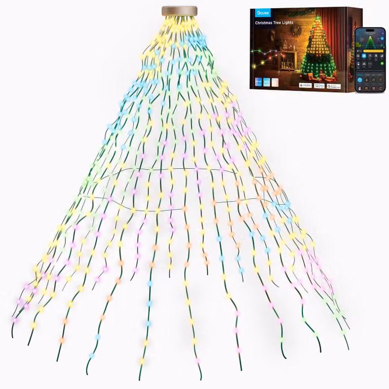 Illuminazione per albero di Natale, 480 LED, 24 fili da 2 metri, RGBIC, grado di protezione IP65, smart, colore verde