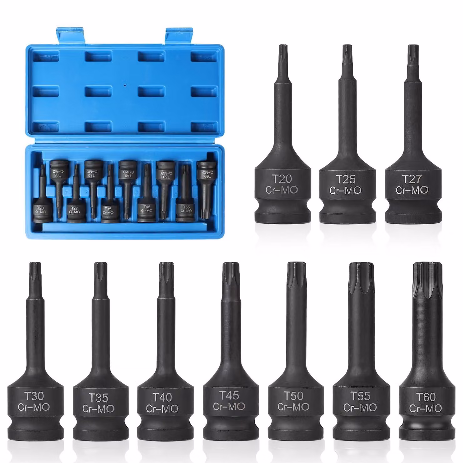 Set di chiavi a bussola - Torx - 10 pezzi - 1/2 pollice - Acciaio cromo-molibdeno - Inserti per chiavi a bussola - Adatto per uso domestico - Con custodia