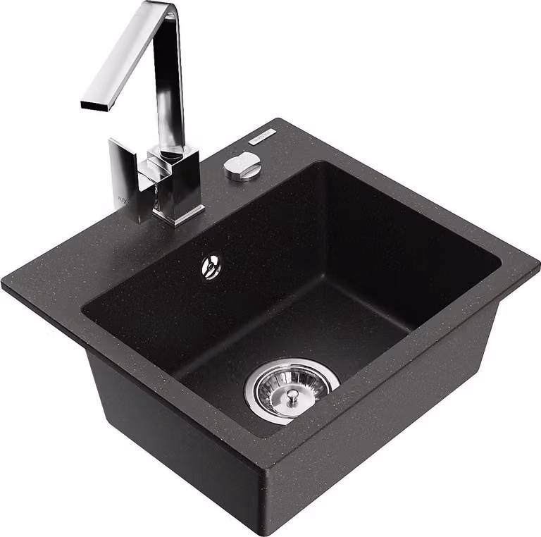 Mexen Milo lavello in granito a 1 vasca con miscelatore cucina Rita, nero/oro metallizzato - 6505-75-670300-00