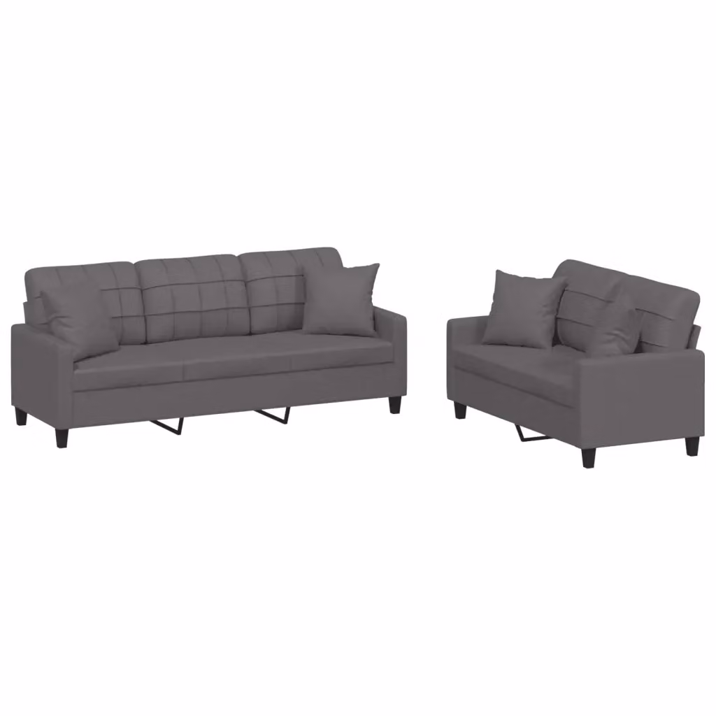 vidaXL Set di Divani 2 pz Moderno in Similpelle Grigio con Cuscini e Braccioli – 2