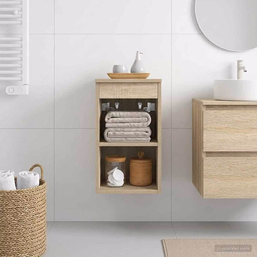 Armadio da bagno moderno vidaXL In-between in rovere, colore marrone, L 30 cm x P 35 cm x H 50 cm