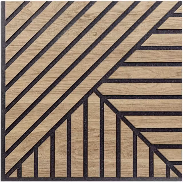 Set di dieci pannelli decorativi murali fonoassorbenti a listelli obliqui in legno effetto rovere color marrone Sanitec, L: 55 cm, P: 55 cm, H: 1,1 cm