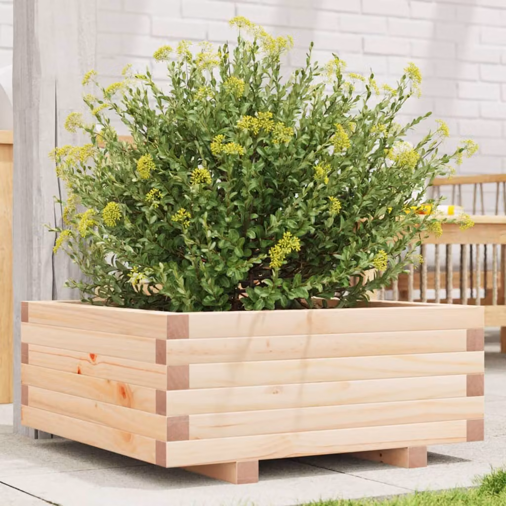 vidaXL Fioriera da Giardino in Legno di Pino, Colore Marrone/Beige, L 60 cm x P 60 cm x H 26,5 cm