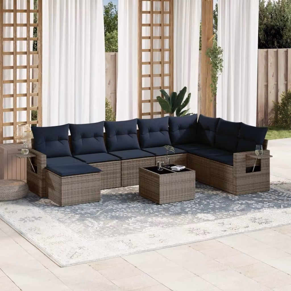 Maison Exclusive - Set di 9 pezzi per giardino con cuscini, grigio, polyrattan
