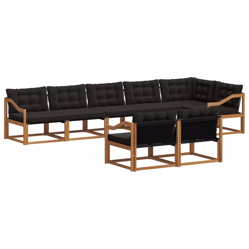 Set di divani da esterno a L vidaXL in legno di acacia e textilene, 8 pezzi, Marrone e Nero – 2