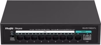 Switch PoE non gestito Reyee RG-ES110GS-P-L con 10 porte Gigabit 10/100/1000 Mbps, Nero