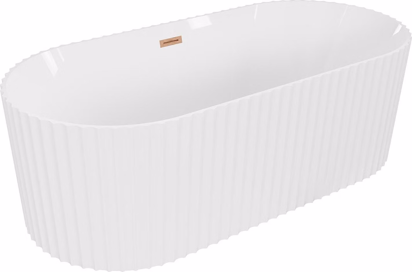 Mexen Paola vasca da bagno freestanding rigata 150 x 75 cm, bianco lucido, troppopieno rame spazzolato - 52721507500-65