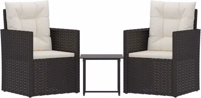Set Salotto da Giardino Moderno in Polyrattan Nero con Cuscini e Tavolino da Esterno – 1