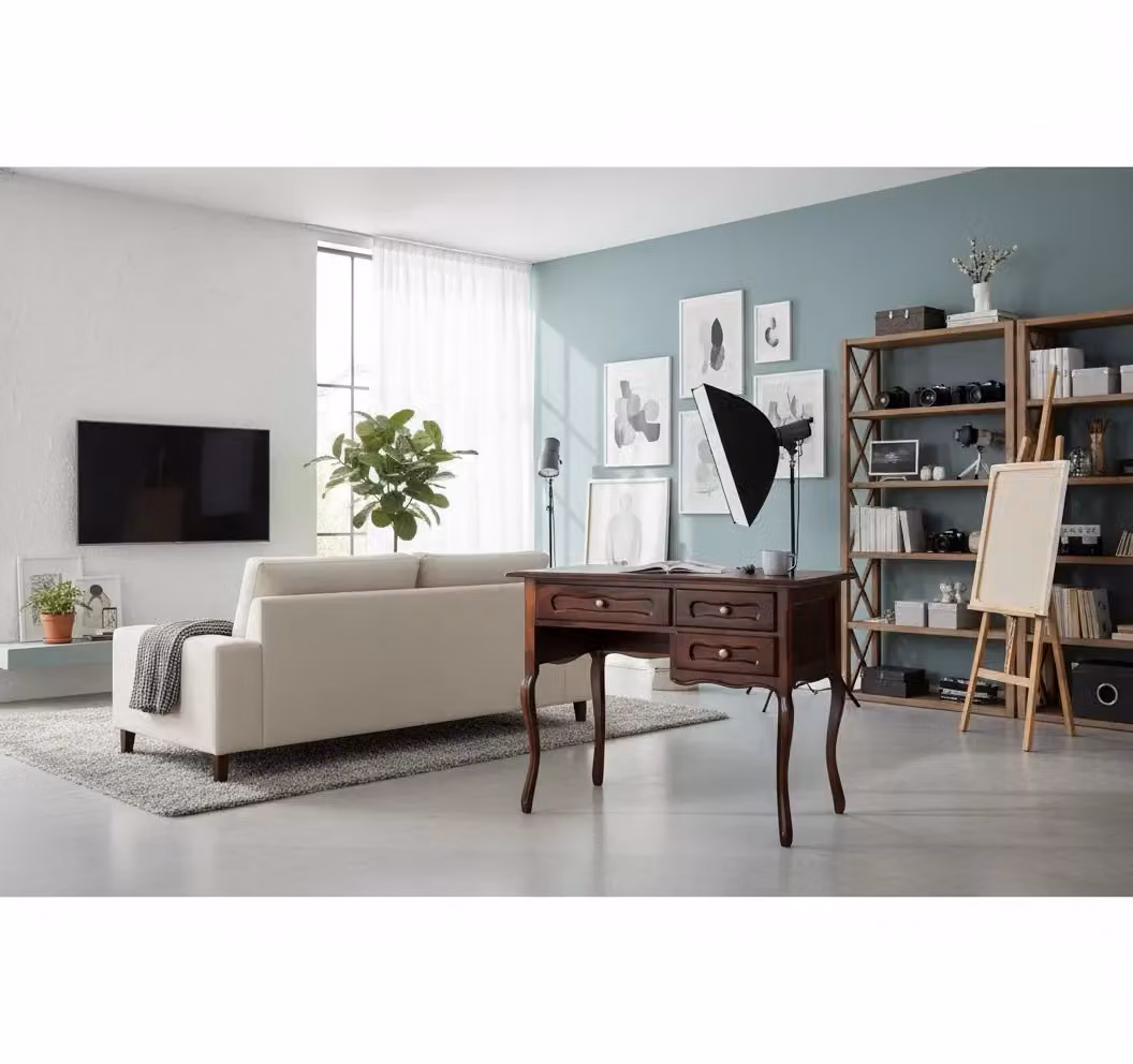 Scrivania con 3 cassetti in legno di pino color marrone Mobili 2G L: 100 cm, P: 60 cm, H: 79 cm – 2