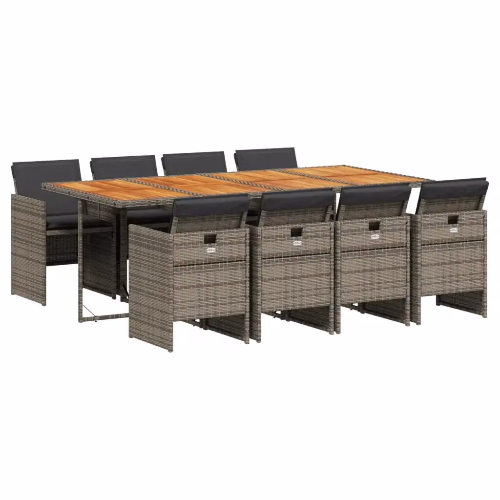 Set da pranzo da giardino vidaXL in legno di acacia e rattan, 9 pezzi, grigio e marrone – 2