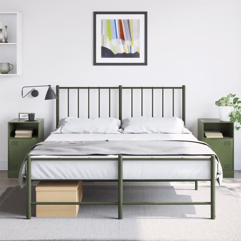 Set di 2 comodini vidaXL in metallo verde oliva opaco, L 34,5 cm x P 39 cm x H 62 cm
