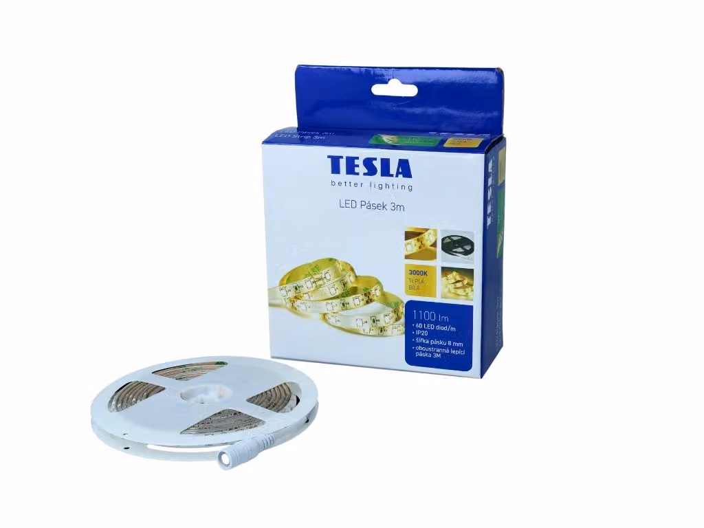 Tesla LED Streifen, 60LED/ m, lunghezza 3 m 1,5 m, 8 mm, 3000 K, SMD2835, IP20