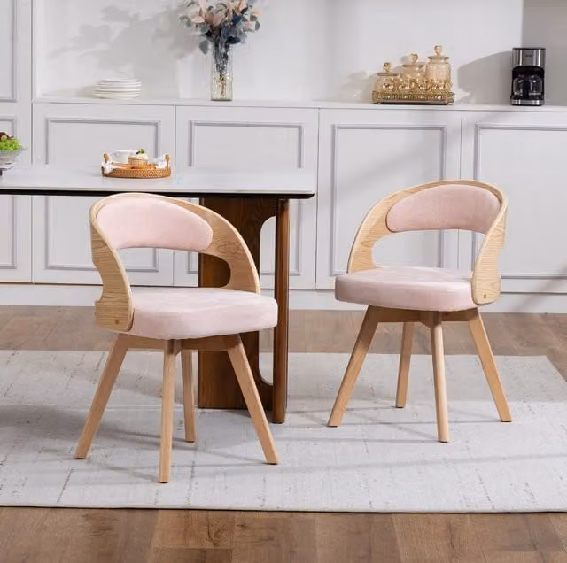 Set di 2 sedie da pranzo girevoli a 360° in faggio e lino blu 44x41x75 cm