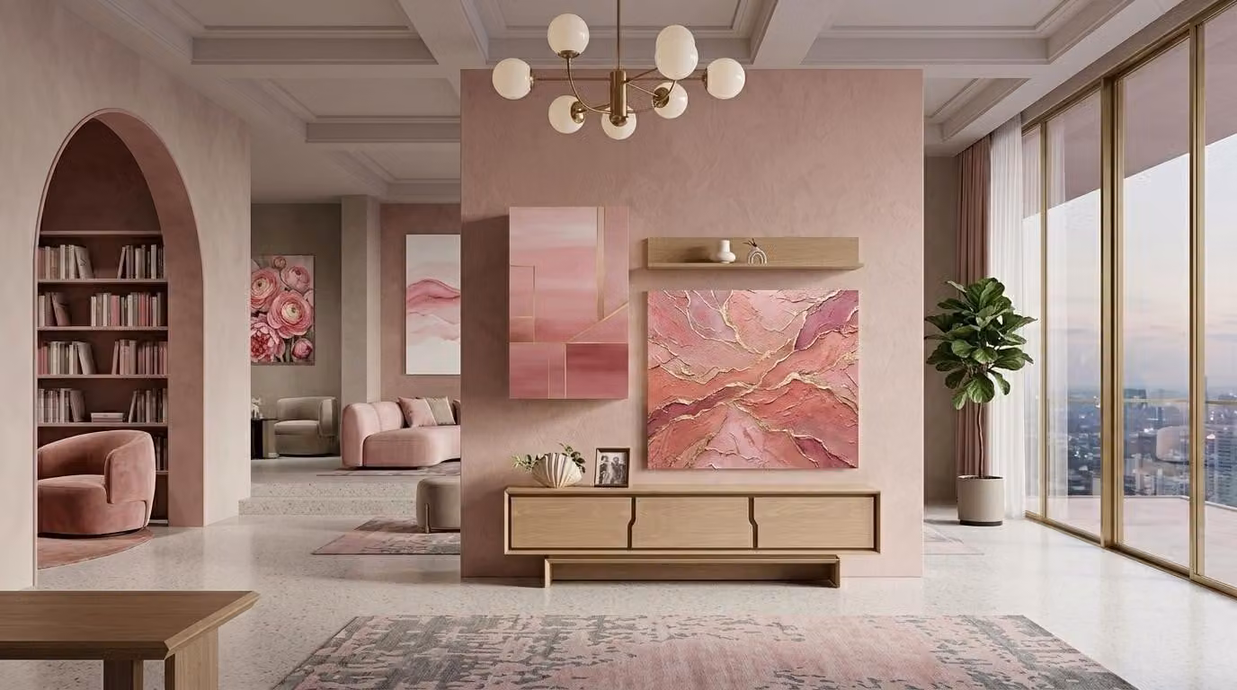 TV board Wandregal Stil modern beige bequem praktisch Wohnzimmer geräumig