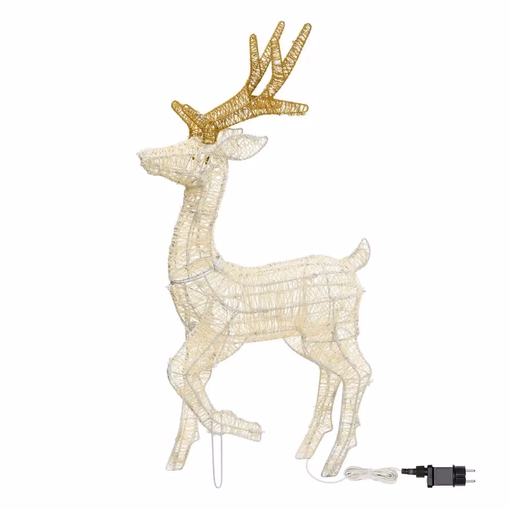 Renna decorativa 3D con zampa alzata Top Eventi Store, colore beige e marrone, con 200 LED bianco caldo, Altezza: 105 cm – 2