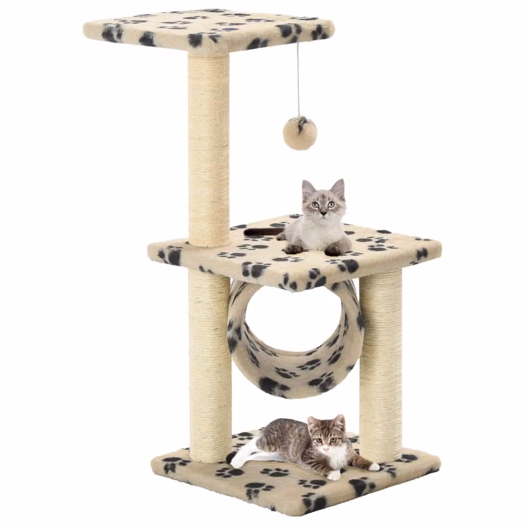 vidaXL Tiragraffi per gatti in sisal 65 cm Beige con impronta di zampa