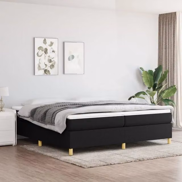 Letto Ibrido vidaXL con Giroletto a Molle e Materasso in Tessuto Nero e Bianco L/P: 200 x 200 cm – 1