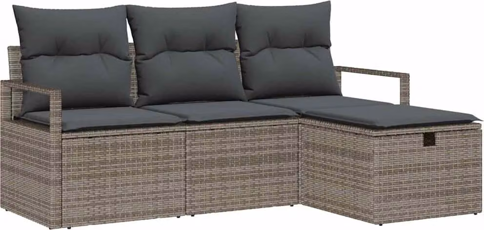 Set Divano da Giardino con cuscino 4 pcs Grigio Poly Rattan