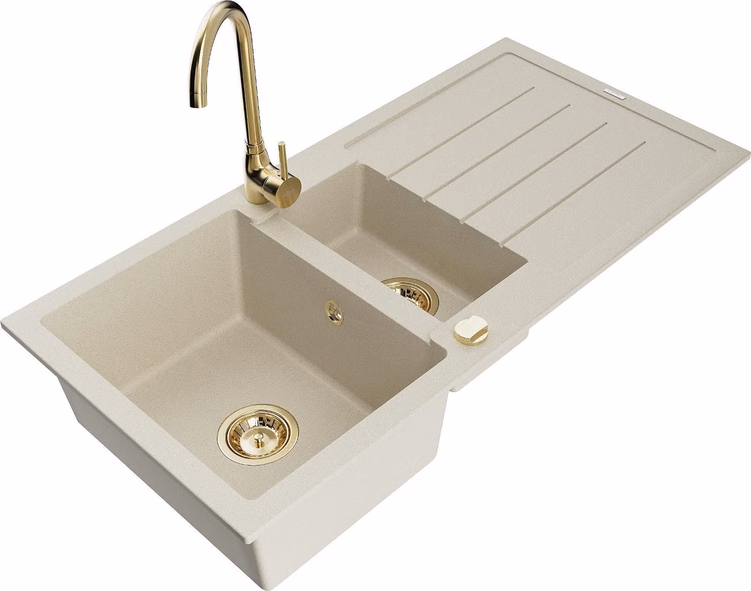 Mexen Andres lavello in granito 1,5 vasca con scolapiatti e miscelatore cucina Telma, beige - 6515-69-670200-50