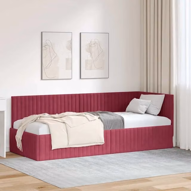 Cornice del letto ad angolo vidaXL in velluto rosso, L: 80 cm, P: 200 cm