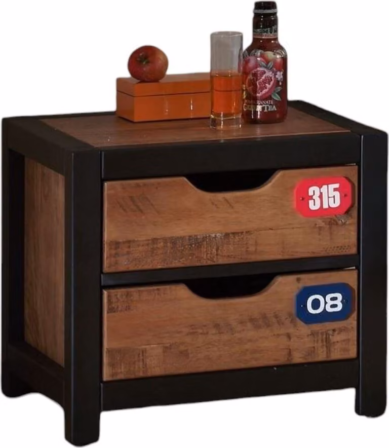 Comodino Kameko 50x45x45 MDF+legno massiccio nero/cognac