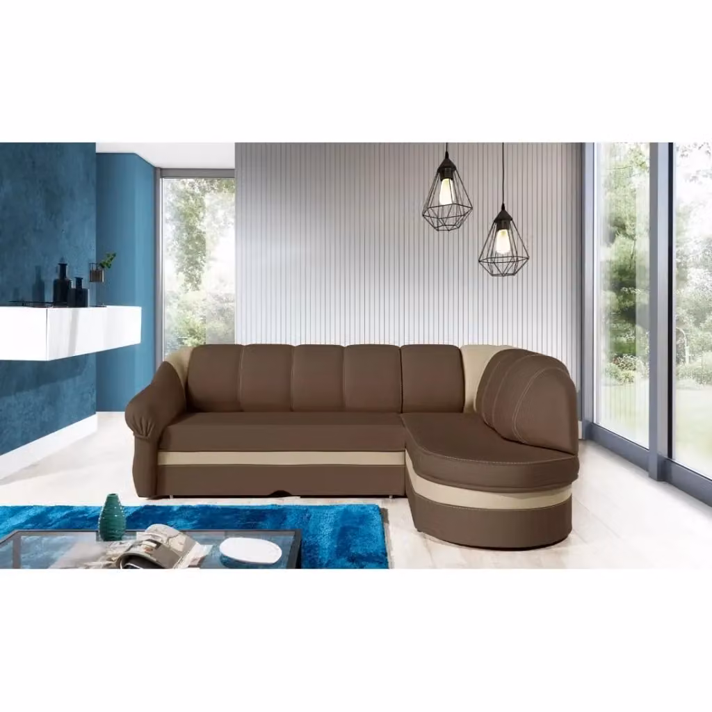 Divano ad angolo destro trasformabile BENANA MEUBLORAMA marrone e beige con contenitore e funzione letto L/P/H: 250 x 180 x 85 cm – 2