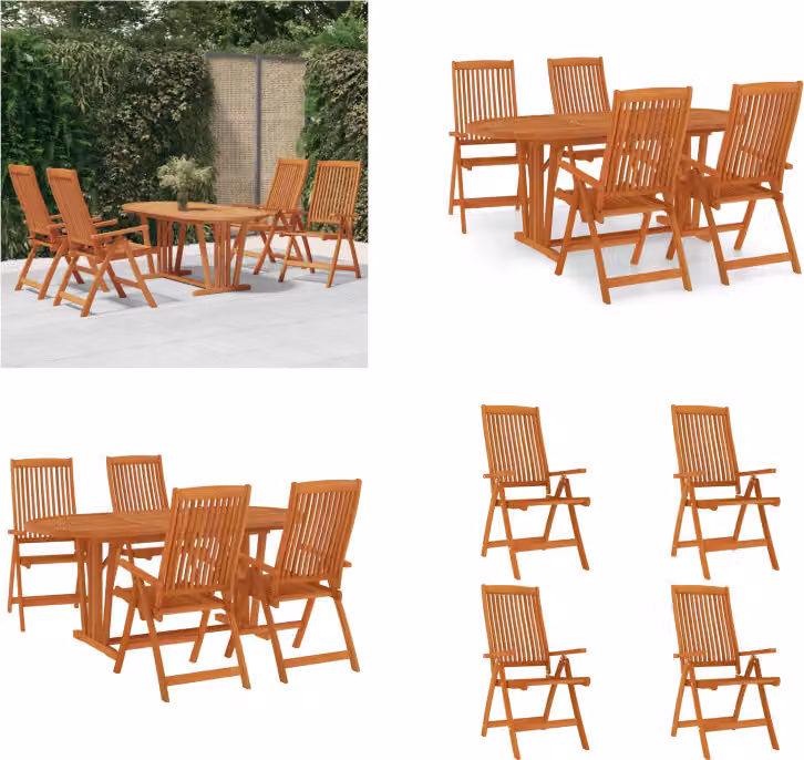 vidaXL Set da pranzo da giardino 5 pezzi in legno massiccio di eucalipto - Set da pranzo da giardino - Set da pranzo da patio - Collezione da vivere all'aperto - Tavolo e sedia da giardino