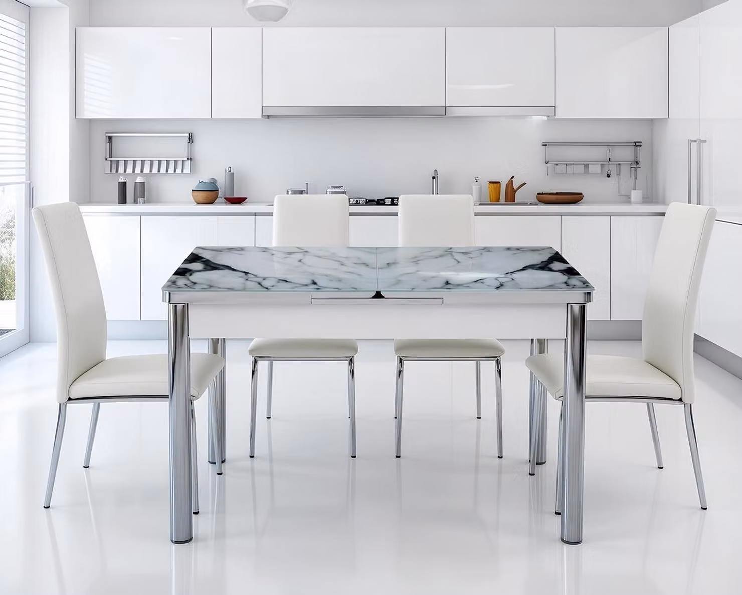 Tavolo da pranzo rettangolare, design moderno e lussuoso, disponibile nei colori bianco e grigio