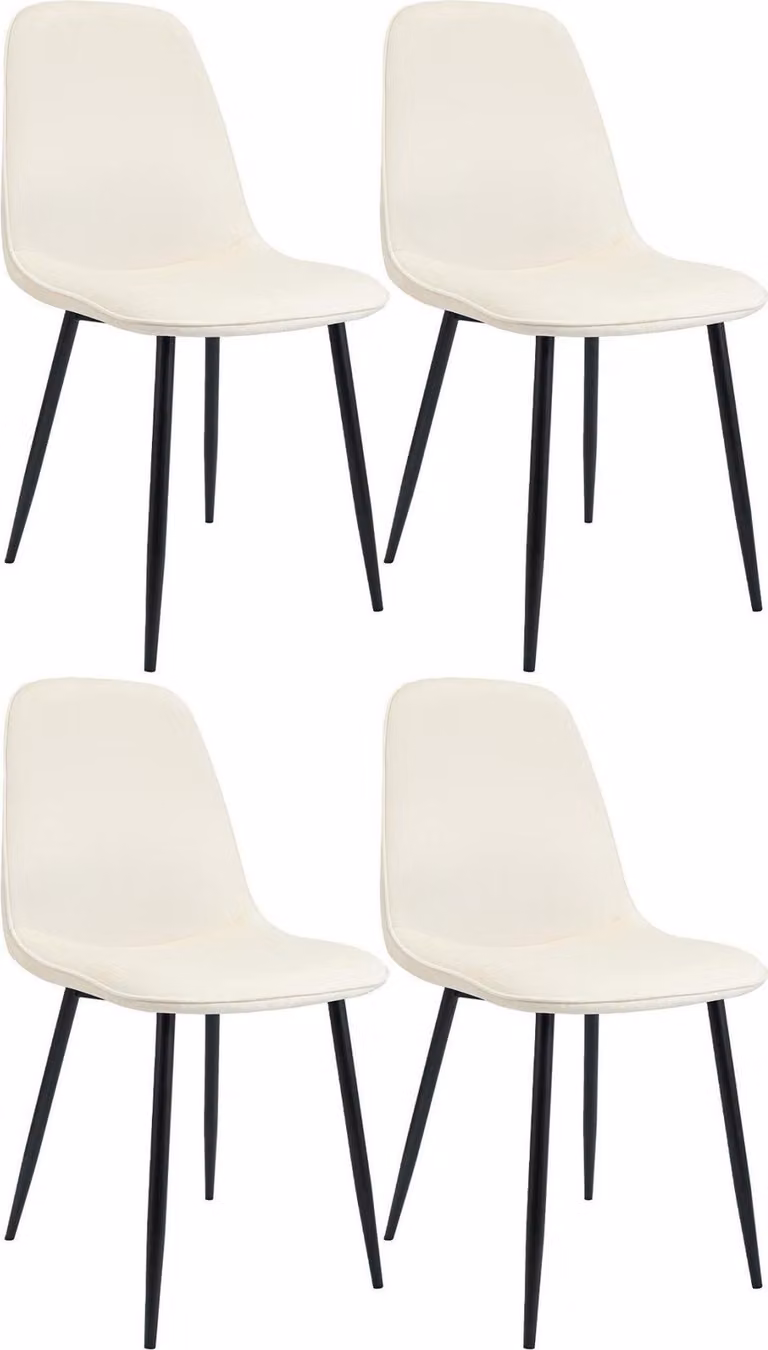 Set di quattro sedie da pranzo - sedie in velluto - comfort - metallo robusto - crema - crema