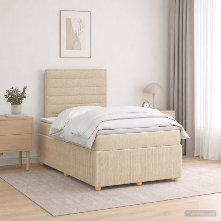 vidaXL Letto Box Spring Moderno con Materasso Ibrido e Illuminazione LED sotto il letto, Colore Beige, L/P: 120 x 200 cm