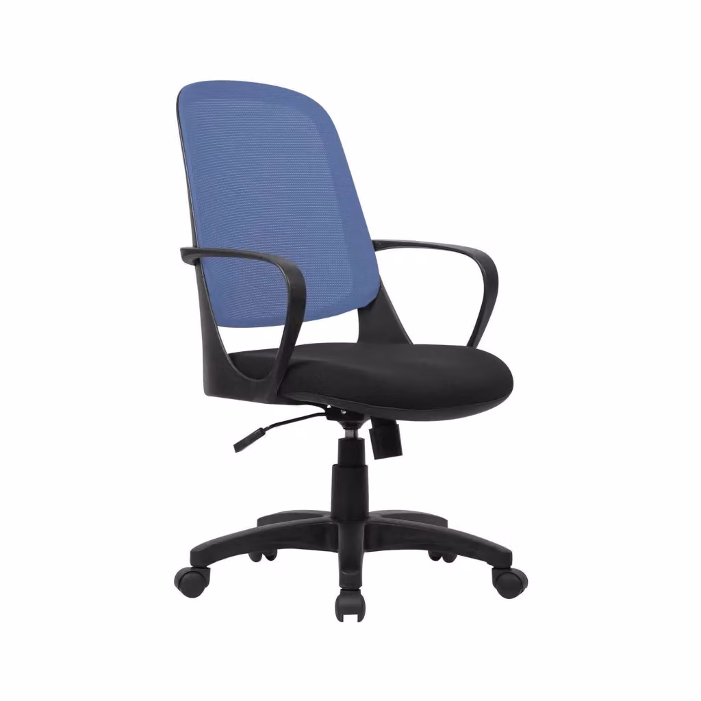 Sedia da ufficio Arcola DMORA, poltrona operativa ergonomica con braccioli e ruote, Nero e Blu, L: 61 cm, H: 99/108 cm – 2