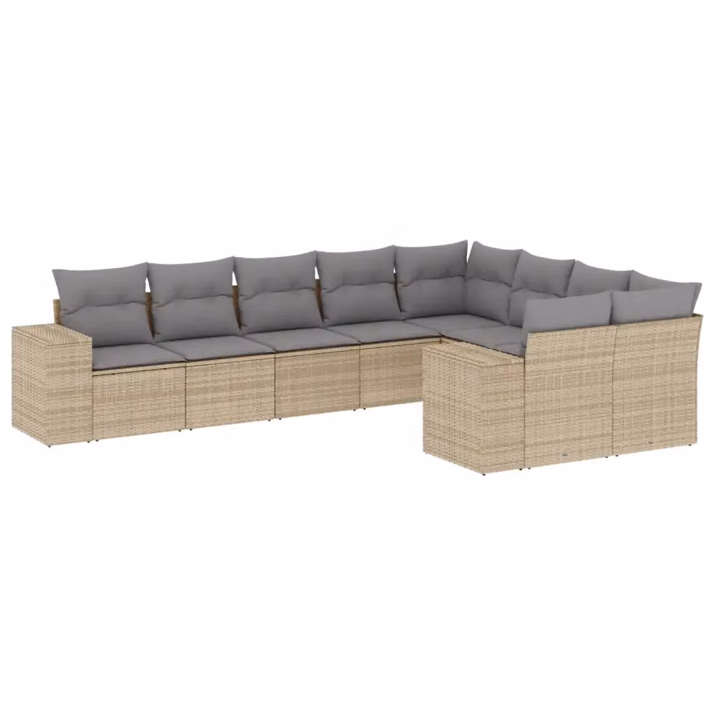 vidaXL Set Divano da Giardino a L 9 pz con Cuscini Beige e Grigio in Polyrattan e Metallo – 2