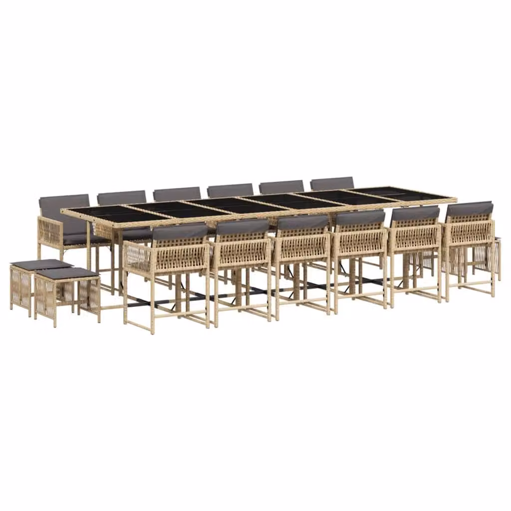 Set Pranzo da Giardino 17 pz con Cuscini Beige Misto Polyrattan