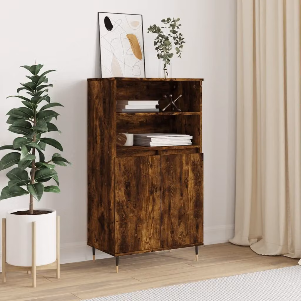 Credenza in stile industriale vidaXL in legno e metallo, colore Rovere Fumo, L: 60 cm, P: 36 cm, H: 110 cm