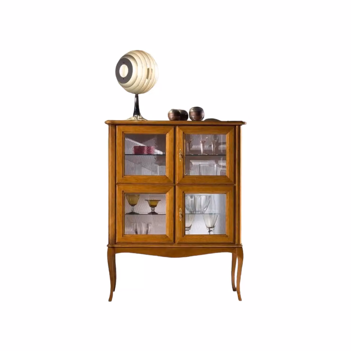 Vetrina classica in legno con ante in vetro e serratura Mobili 2G finitura bassano marrone L: 111 cm, P: 44 cm, H: 140 cm – 1