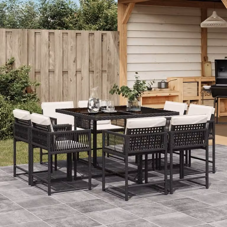 Maison Exclusive - Set da Pranzo da Giardino 9 pz con Cuscini Nero in Polyrattan