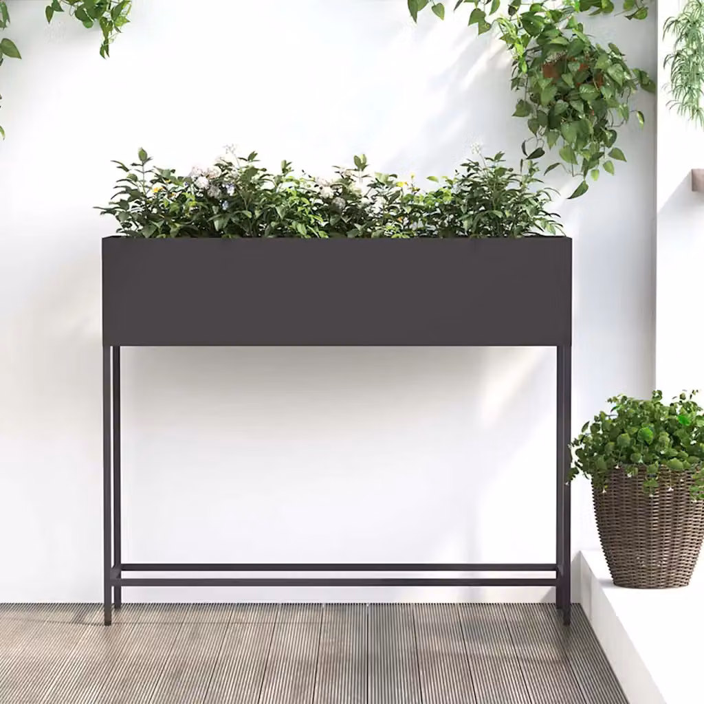 Vaso da giardino rialzato vidaXL in acciaio nero L: 100 cm, P: 26 cm, H: 82 cm