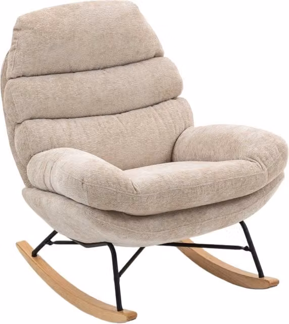Sedia a dondolo imbottita con schienale alto in tessuto bianco crema L: 80 cm, P: 103 cm, H: 91 cm – 1